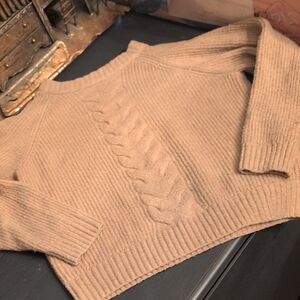 Roots Tan Cable Knit Crew Neck Sweater